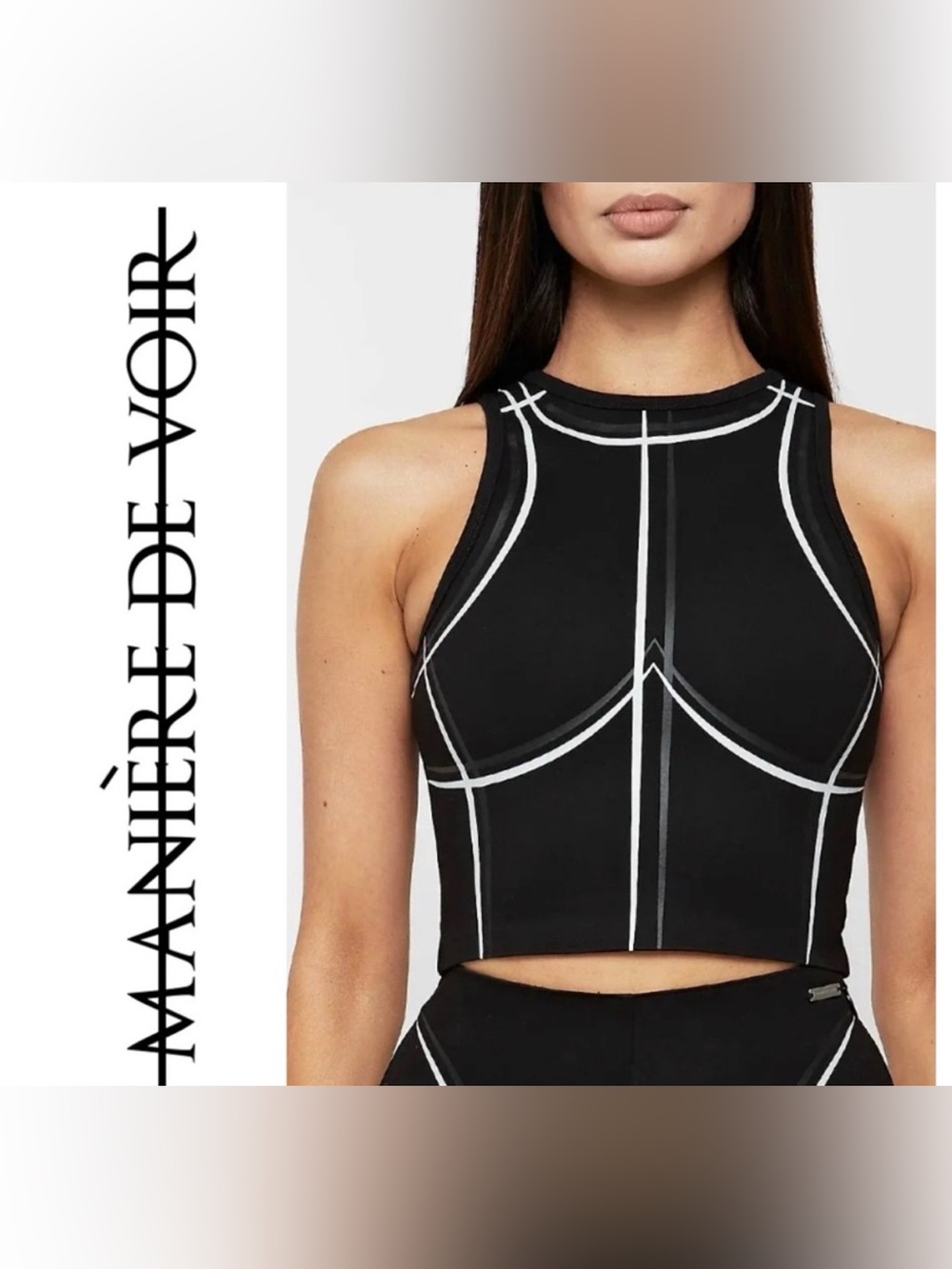 Maniere De Voir Racer Crop Top Silhouette Sketch Detail Print Black Size: 4